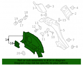 Обшивка арки багажника нижняя левая Mini Cooper Countryman R60 10-16 черная, 2 части, царапины