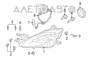 Фара передняя левая галоген Mazda6 09-10 usa