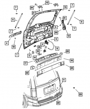 Накладка двери багажника Dodge Grand Caravan 11-17 с ручкой, без камеры