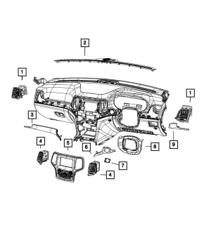Управление климат-контролем Jeep Grand Cherokee WK2 19-22 панель с монитором, черный глянец с хром, царапины