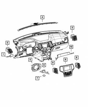 Накладка передней панели правая Jeep Grand Cherokee WK2 16-19 под темное дерево с хром, потерта