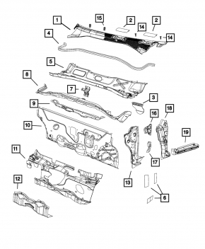 Поддон дворников пластик Fiat 500 12-19