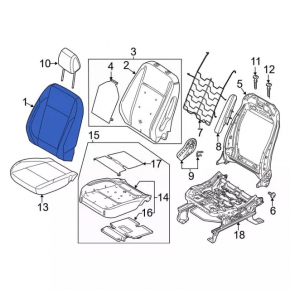 Обшивка спинки пассажирского сиденья Ford Escape MK3 17-18 кожа, черная, подогрев