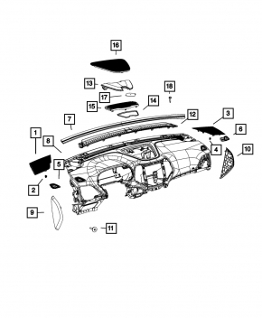 Торпедо передняя панель с AIRBAG Jeep Cherokee KL 14-22 TRH черн с бардачком царапины