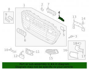 Кронштейн крепления площадки номера решетки радиатора grill левое Audi A6 C8 19-24