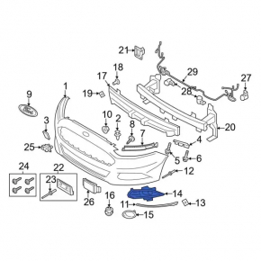 Решетка переднего бампера левая Ford Fusion mk5 13-16 под птф, структура