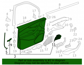 Обшивка двери карточка передняя правая Audi A4 B9 17-19 черная, накладка под алюминий