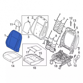 Обшивка спинки сидіння водія Ford C-max MK2 13-18 шкіра сіра, з підігрівом, зам'ята, тріснула шкіра