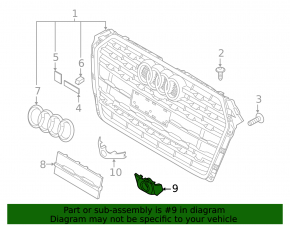 Кронштейн парктроника в решетки радиатора grill правый Audi A5 F5 18-19 глянец