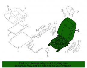 Пассажирское сидение Nissan Leaf 18-25 без airbag, механич, ткань черная