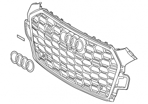 Решетка радиатора grill голая Audi A5 F5 20-25 без камеры, черный глянец+хром без эмблемы