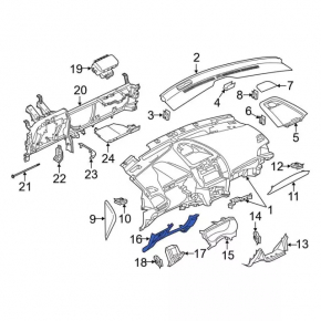 Накладка колени водителя Ford Edge 15-24 cерая, с лючком, надлом крепления