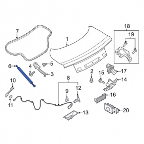 Амортизатор крышки багажника левый Ford Mustang mk6 15-23 тип-2