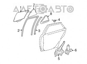Уплотнитель стекла задний левый Lexus RX300 RX330 RX350 RX400h 04-08