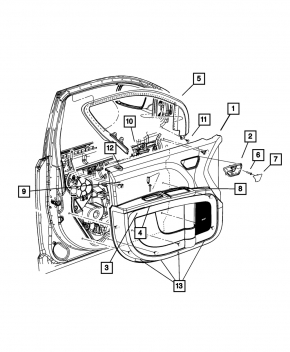 Обшивка двери карточка передняя левая Dodge Journey 11-18 кожа черная