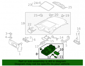 Плафон освещения передний под люк Audi A3 8V 17-20 4d черный с подсветкой салона
