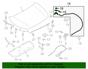 Трос открытия замка капота Subaru Impreza 17-18 GK длинный, с ручкой
