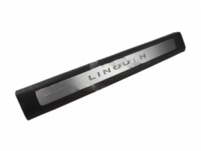 Накладка порога передняя левая Lincoln MKZ 17-20 хром с подсветкой, черная, царапины