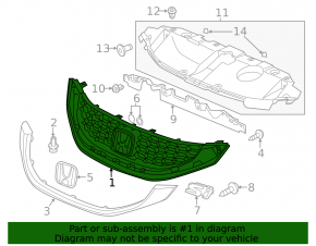 Грати радіатора grill Honda Civic 13-15 чорна глянець, без молдингу