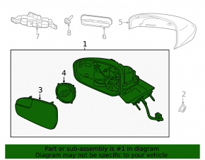 Зеркало боковое правое в сборе Ford Fusion mk5 19-20 5 пинов, подогрев, BSM, синий, царапины