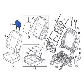 Подголовник передний левый Ford Escape MK3 17-19 рест, ткань черная, серая строчка