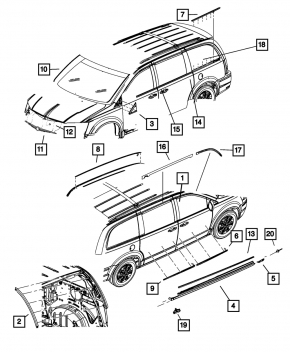 Накладка двери нижняя передняя левая Dodge Grand Caravan 11-18 хром