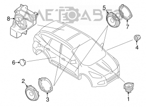 Динамік задній лівий Ford Fiesta 11-19 зламані напрямки, притиснуті