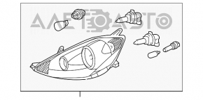 Фара передняя правая Toyota Sienna 04-05 голая галоген, под полировку, без крышки
