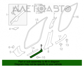 Накладка порога передня права Nissan Leaf 11-12 сіра, зламане кріплення