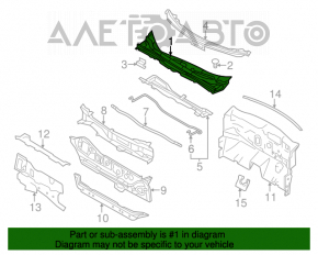 Решетка дворников пластик Nissan Leaf 13-17 надломы, без заглушек