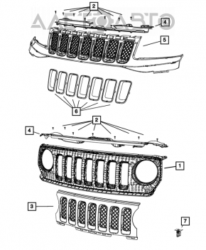 Хром вставки в решетку радиатора Jeep Compass 11-16 темные, комплект 7шт