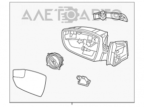 Зеркало боковое правое Ford Focus mk3 11-14 дорест usa красн с поворотником, край корпуса отко