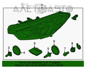 Фара передня права в зборі Kia Forte 4d 14-16 ксенон + led drl