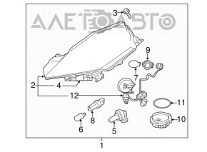 Фара передняя левая голая Nissan Leaf 13-17 галоген, без крепления, белый колпачок, песок