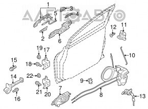 Механизм ручки двери передней правой Nissan Leaf 18-
