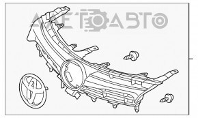 Решетка радиатора grill Toyota Camry v55 15-17 usa hybrid без эмблемы, нет фрагмента хрома, надрывы, оторваны нижние крепления