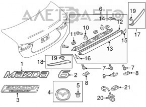 Молдинг кришки багажника правий Mazda 6 13-17 надлом кріп, дефект хрому