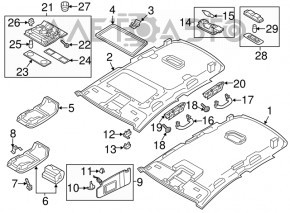 Плафон освещения передний VW Passat b7 12-15 USA серый под люк, слом креп под управления люком