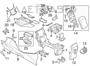 Консоль центральная подлокотник и подстаканники Ford Escape MK3 13-16 черн