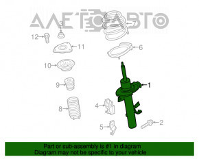 Стійка амортизатора в зборі передня ліва Ford Escape MK3 13-19 пряма чашка, зелена пружина, іржава