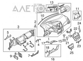 Торпедо передняя панель без AIRBAG Ford Focus mk3 15-18 рест, слом нижняя планка, трещина в креплении
