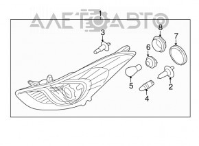 Фара передняя правая голая Hyundai Elantra UD 11-13 дорест, паутинка, под полировку