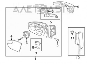 Зеркало боковое правое Ford Escape MK3 13-16 дорест 12 пинов, поворотник, подогрев, серебро UX