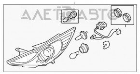 Фара передня права гола Hyundai Sonata 11-15 матовий відбивач, під полірування