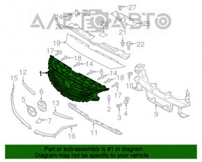 Решетка радиатора grill Mazda 6 13-17 в сборе со значком, сломаны крепления, трещина на молдинге, вздулся хром, тычка на хроме