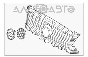 Накладка решетки радиатора grill со значком VW Tiguan 12-17 рест тычки и песок на хроме