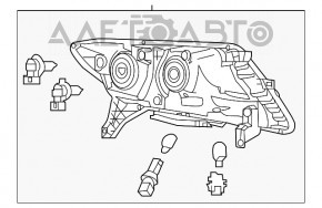 Фара передняя правая Nissan Pathfinder 13-16 голая, дорест, с крепл, неоригинал, сломано крепл