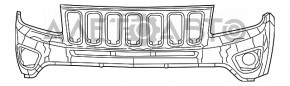 Бампер передний голый верхняя часть Jeep Compass 11-16 графит, трещины, царапины, сломано крепление, не заводские отверстия