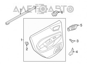Обшивка двери карточка задняя правая Ford Fiesta 11-19 черн с черн вставкой пластик, подлокотник пластик, под мех стеклоподъемник, царапина на ручке