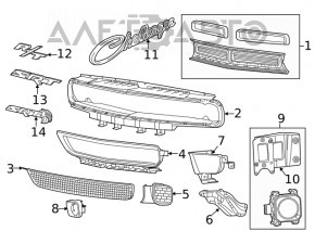 Рама обрамление решетки радиатора grill Dodge Challenger 15-19 рест, слом креп, надлом